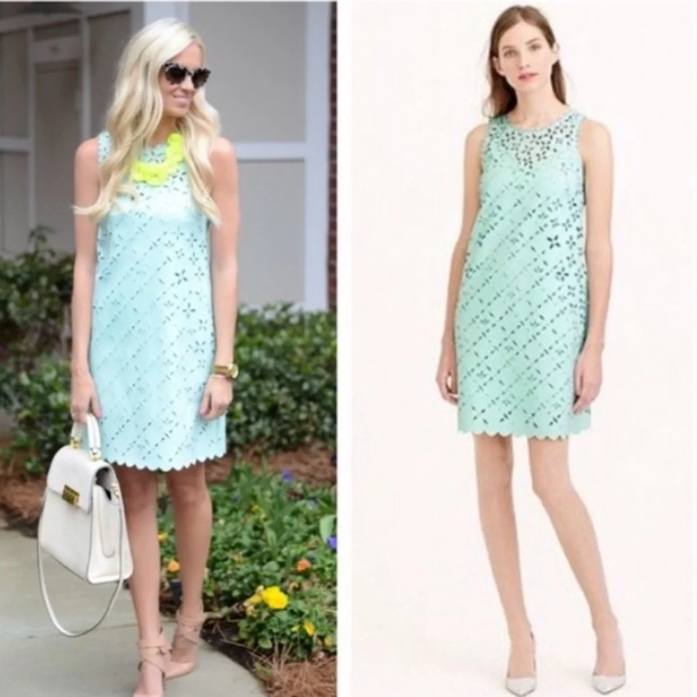 J. Crew Mint Laser Cut Shift Dress
